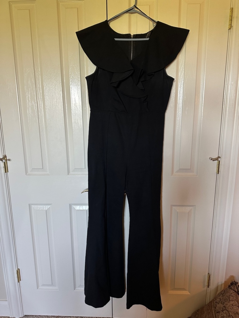 Flying Tomato Black Ruffle-Front Wide-Leg Jumpsuit